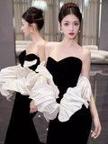 Mermaid Strapless Party Dress Black Long Prom Dress HZ1022
