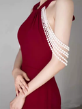 Mermaid Halter Party Dress Red Long Prom Dress HZ1022