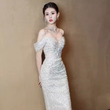 Mermaid Off The Shoulder Sequin Party Dress Long Prom Dress HZ1022