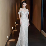 Mermaid Off The Shoulder Sequin Party Dress Long Prom Dress HZ1022