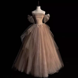 Ball Gown Off The Shoulder Strapless Party Dress Long Tulle Prom Dress HZ1022