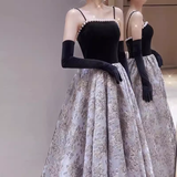 A line Straps Velvet Black Party Dress Long Prom Dress HZ1022