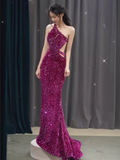 Mermaid One Shoulder Sequin Party Dress Long Prom Dress HZ1022