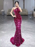 Mermaid One Shoulder Sequin Party Dress Long Prom Dress HZ1022