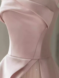 A line Strapless Pink Party Dress Long Satin Prom Dress HZ1022