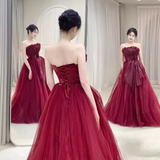 Sexy Strapless Red Party Dresses Long Prom Dresses HZ1022