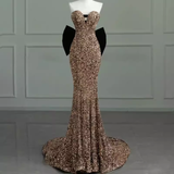 Vintage Mermaid Strapless Party Dresses Long Sequin Prom Dresses HZ1022