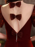 Sexy Mermaid Velvet Party Dresses Red Prom Dresses HZ1022