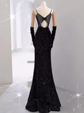 Mermaid Long Prom Dress New Arrival Sexy Black Slit Evening Dress HZ1022