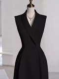 Sexy A line Black Satin Party Dresses Long Prom Dresses HZ1022