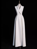 Sexy A line Satin Party Dresses Long White Prom Dresses HZ1022