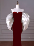 Mermaid Strapless Red Prom Dress Long Party Dresses HZ1022