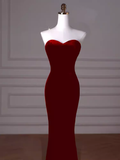 Mermaid Strapless Red Prom Dress Long Party Dresses HZ1022