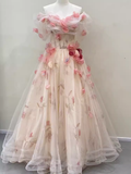 Ball Gown Champagne Floral Prom Dress Long Party Dresses HZ1022