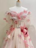 Ball Gown Champagne Floral Prom Dress Long Party Dresses HZ1022