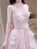 Princess Pink Sequin Long Prom Dress Party Dresses HZ1022