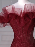 Sparkly Mermaid Burgundy Sequin Long Prom Dress Party Dresses HZ1022