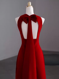 Simple A Line Red Floor Length Open Back Prom Dress HZ1022
