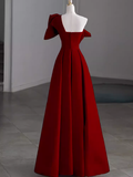 Simple A Line Strapless Red Floor Length Prom Dress HZ1022