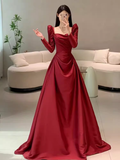 Simple Mermaid Long Sleeves Burgundy Floor Length Prom Dress HZ1022
