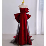 Simple Mermaid Strapless Burgundy Floor Length Prom Dress HZ1022