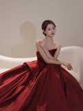 Ball Gown Strapless Burgundy Satin Prom Dresses Evening Dress HZ1022