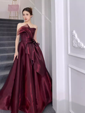 Ball Gown Strapless Burgundy Organza Prom Dresses Evening Dress HZ1022