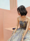 Ball Gown Strapless Sequin Prom Dresses Long Evening Dress HZ1022