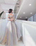 A line Off The Shoulder Gray Prom Dresses Long Evening Dress HZ1022