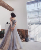 A line Off The Shoulder Gray Prom Dresses Long Evening Dress HZ1022