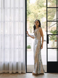 Sexy Mermaid Silver Sequin Prom Dresses Evening Dress HZ1022