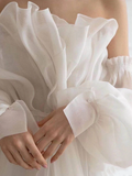 A line White Long Organza Prom Dress Formal Dresses HZ1022