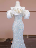 Pretty Mermaid Off The Shoulder Sequin Long Evening Party Dress Prom Dresses HZ1022