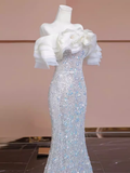Pretty Mermaid Off The Shoulder Sequin Long Evening Party Dress Prom Dresses HZ1022