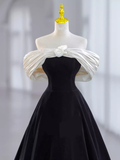 Pretty Ball Gown Off The Shoulder Black Velvet Evening Party Dress Prom Dresses With Flower HZ1022