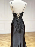V Neck Satin Lace Long Prom Dress, Lace Long Evening Dress Birthday Outfits HZ1022