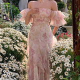 Elegant Flowers Pink Prom Dress Long Party Birthday Outfits HZ1022