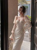 Elegant Puff Sleeve Midi Corset Maxi Prom Dresses Evening Birthday Outfits HZ1022