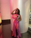 Gorgeous Pink Split Front Mermaid Prom Dress Birthday Outfits HZ1022