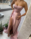 Dresses With Slit Satin Sleeveless Prom Dress Birthday Outfits HZ1022