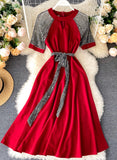 Unique A line round neck splicing short sleeve dress fashion dress HZ1022