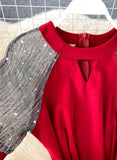 Unique A line round neck splicing short sleeve dress fashion dress HZ1022