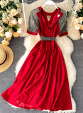 Unique A line round neck splicing short sleeve dress fashion dress HZ1022