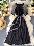 Unique A line round neck splicing short sleeve dress fashion dress HZ1022