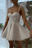 Sliver Beaded Bow Tie Straps A-line 17th Birthday Dresses Short Birthday Outfits HZ1022