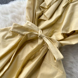 Cute A-line Short Sleeve Dress, Yellow Fashion Dress HZ1022