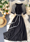 Unique A line round neck splicing short sleeve dress fashion dress HZ1022