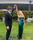 Dark Green Satin Prom Dresses Sleeveless 17th Birthday Outfits HZ1022