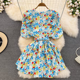 Cute V-neck Floral Dresses, A-line Fashion Dresses HZ1022