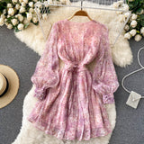 Cute V-neck Short Dresses, A-line Long Sleeve Dresses HZ1022